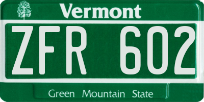 VT license plate ZFR602