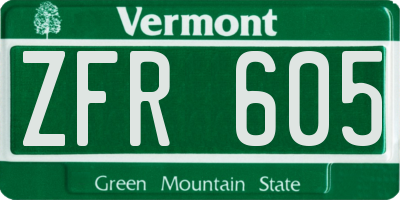 VT license plate ZFR605