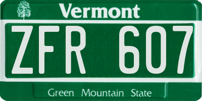 VT license plate ZFR607