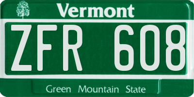 VT license plate ZFR608