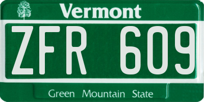VT license plate ZFR609