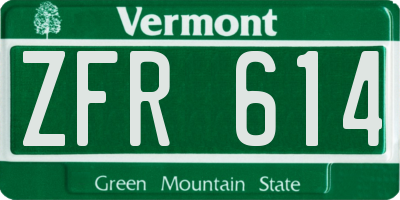 VT license plate ZFR614