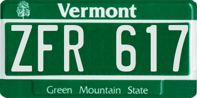 VT license plate ZFR617