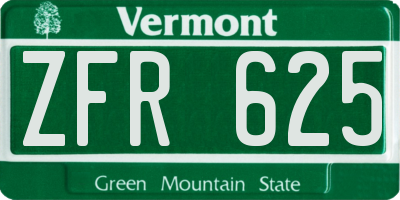 VT license plate ZFR625