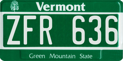 VT license plate ZFR636
