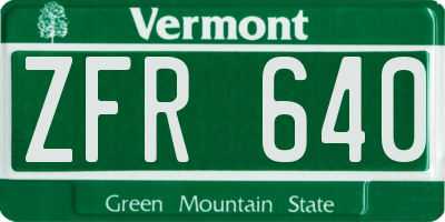VT license plate ZFR640