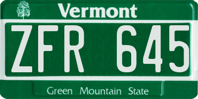 VT license plate ZFR645
