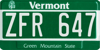 VT license plate ZFR647