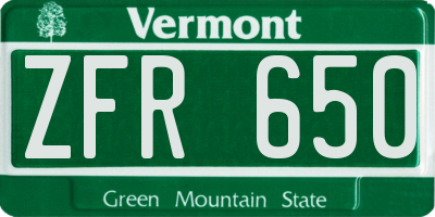 VT license plate ZFR650