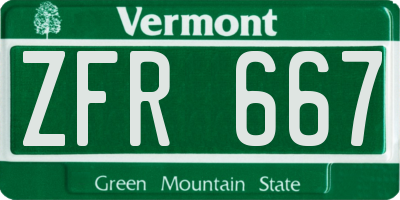 VT license plate ZFR667
