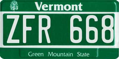 VT license plate ZFR668