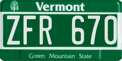 VT license plate ZFR670