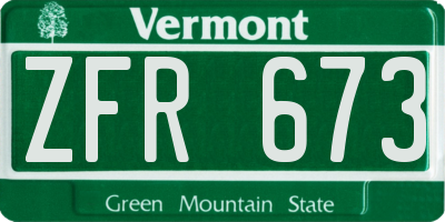 VT license plate ZFR673