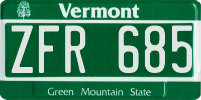 VT license plate ZFR685