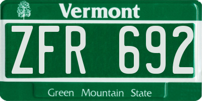 VT license plate ZFR692