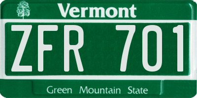 VT license plate ZFR701