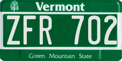 VT license plate ZFR702