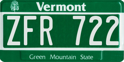 VT license plate ZFR722