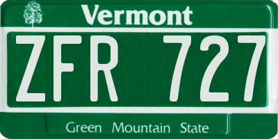 VT license plate ZFR727
