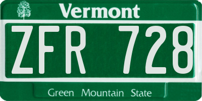 VT license plate ZFR728