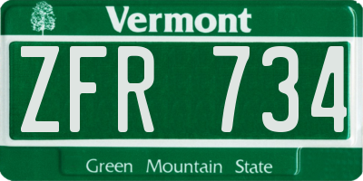 VT license plate ZFR734
