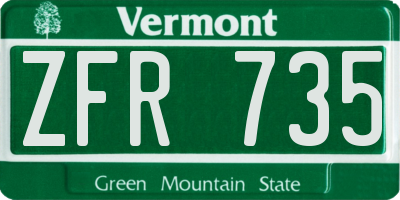 VT license plate ZFR735