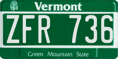 VT license plate ZFR736