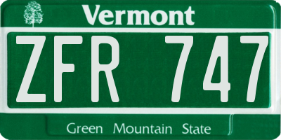 VT license plate ZFR747