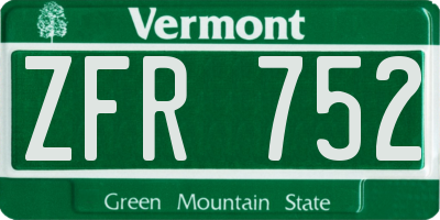 VT license plate ZFR752