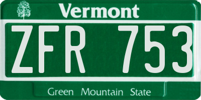 VT license plate ZFR753