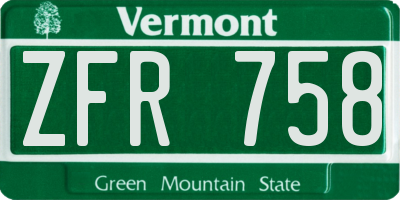 VT license plate ZFR758