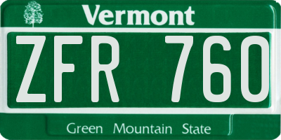 VT license plate ZFR760