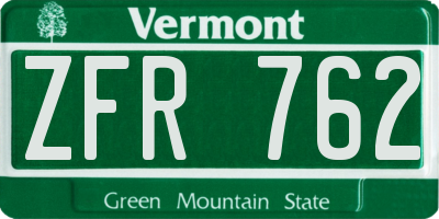 VT license plate ZFR762