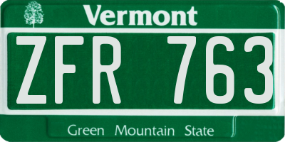 VT license plate ZFR763