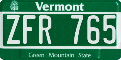 VT license plate ZFR765