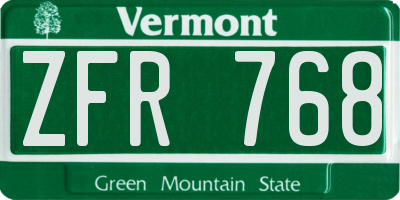 VT license plate ZFR768