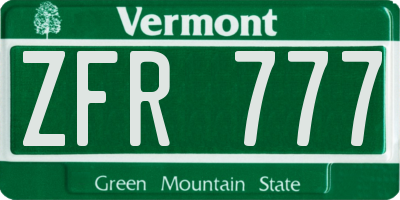 VT license plate ZFR777