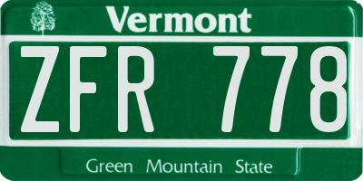 VT license plate ZFR778