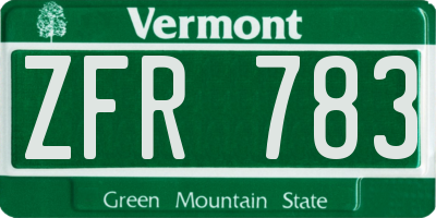 VT license plate ZFR783
