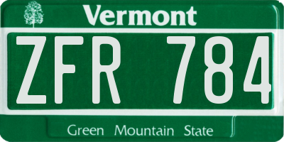 VT license plate ZFR784