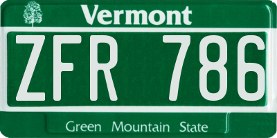 VT license plate ZFR786