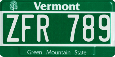 VT license plate ZFR789
