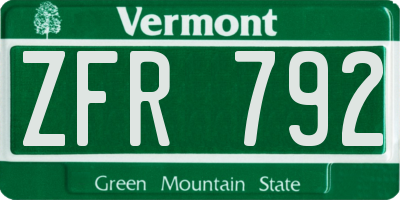 VT license plate ZFR792