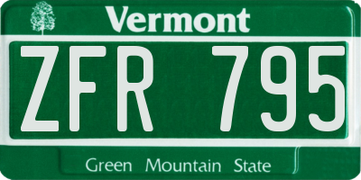VT license plate ZFR795