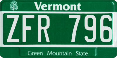 VT license plate ZFR796