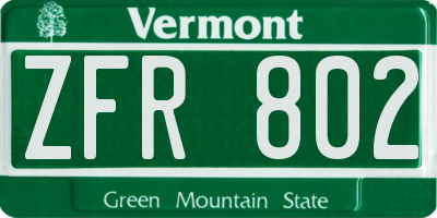 VT license plate ZFR802