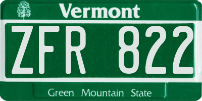 VT license plate ZFR822