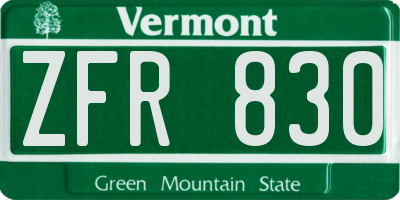 VT license plate ZFR830