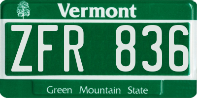 VT license plate ZFR836