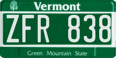 VT license plate ZFR838